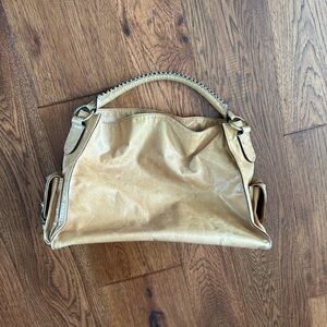 Tan Shoulder Bag with Paisley Pattern - Magnetic Closure & Side Pockets - Fair